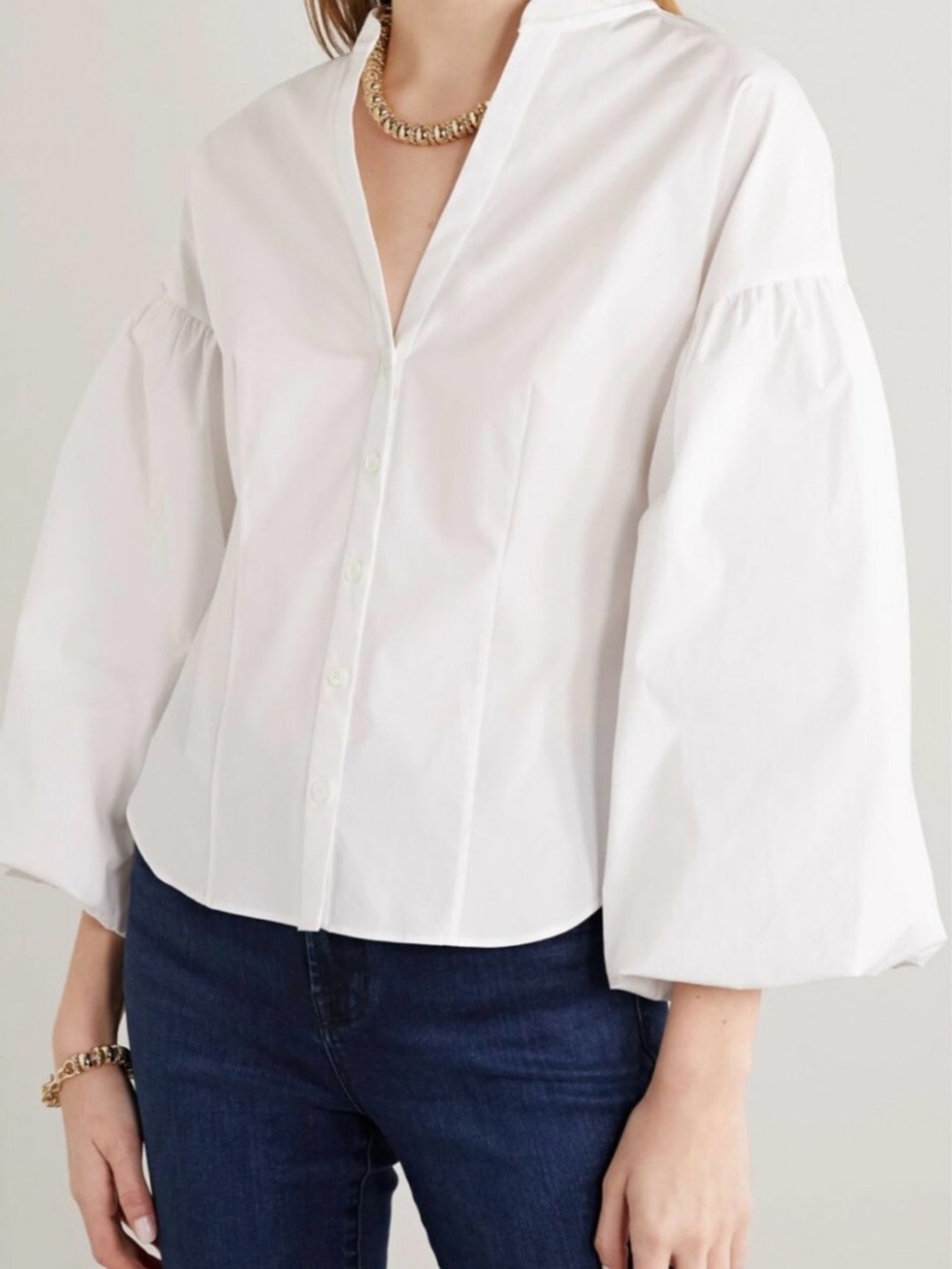 VERONICA BEARD AILEEN Balloon Long Sleeve White‎ Poplin Blouse size 0 EUC